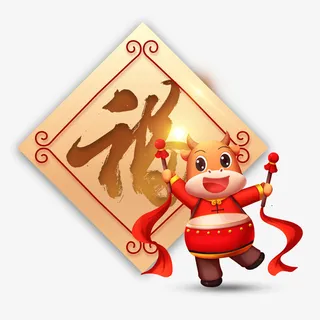 新年春节福字福牛免抠元素免抠