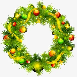 绿色卡通圣诞花环免抠