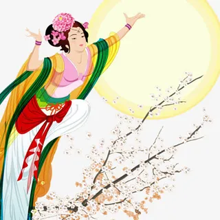 手绘树木嫦娥奔月免抠