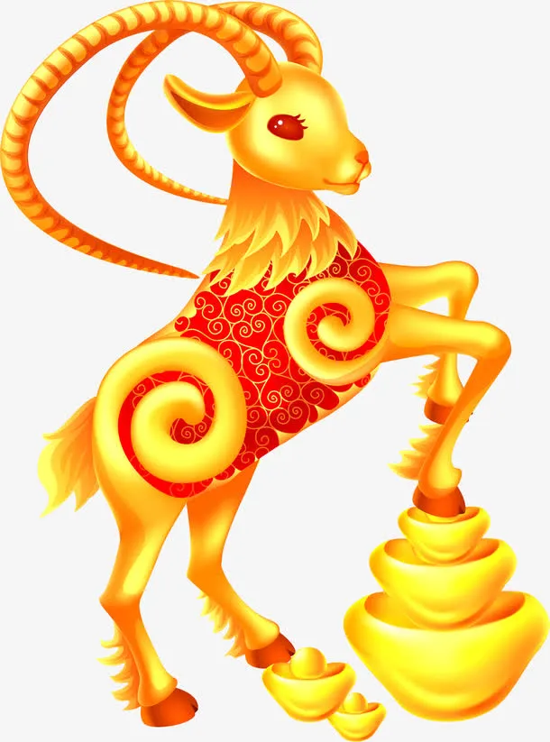 奔跑羊儿金色动物免抠