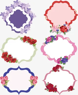 复古波浪花朵装饰边框免抠