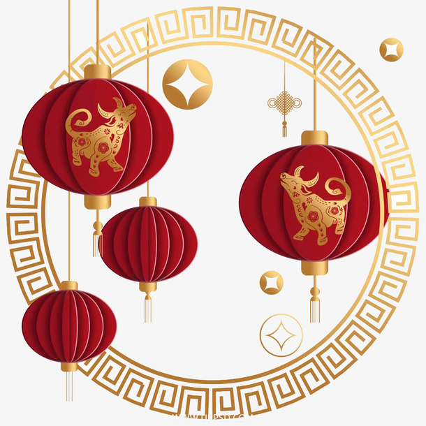 中国元素牛年灯笼免抠