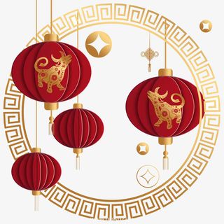 中国元素牛年灯笼免抠