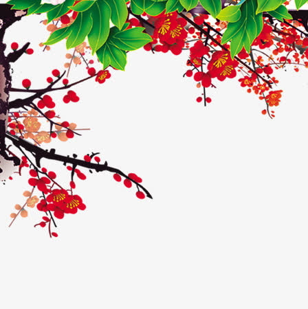 绿叶红色花朵边框装饰免抠