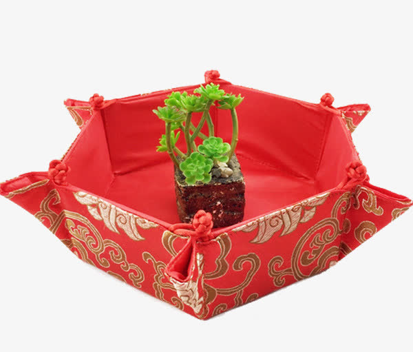 大红织锦六角糖果盘免抠