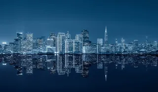 蓝色天空高楼灯光免抠