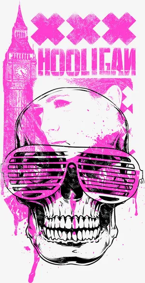 骷髅头美女钟楼印花免抠