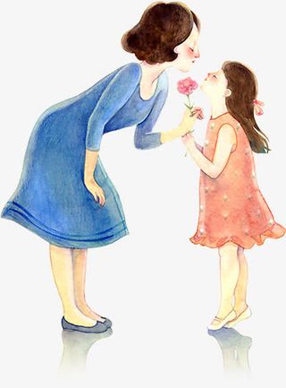 可爱手绘母女献花人物免抠