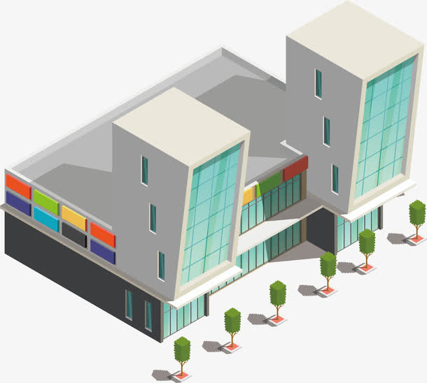 商场大楼3D地标建筑模型房矢量免抠