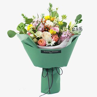 多色花朵花束蓝色包装纸免抠