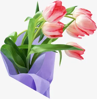 手绘植物百合花效果紫色纸张免抠