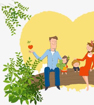 父母小孩一起去春游清新初夏舒适免抠