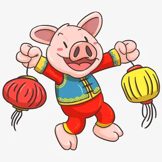 猪宝宝手提灯笼免抠免抠