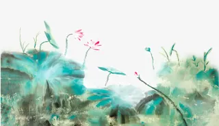 中国风水墨荷花池免抠