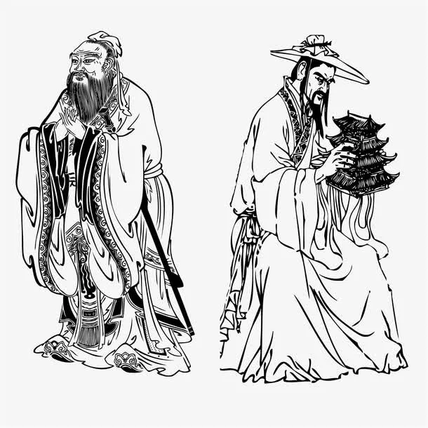 孔子和鲁班线描画像矢量素材免抠
