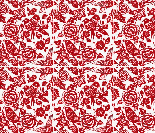 红色中国风花鸟背景