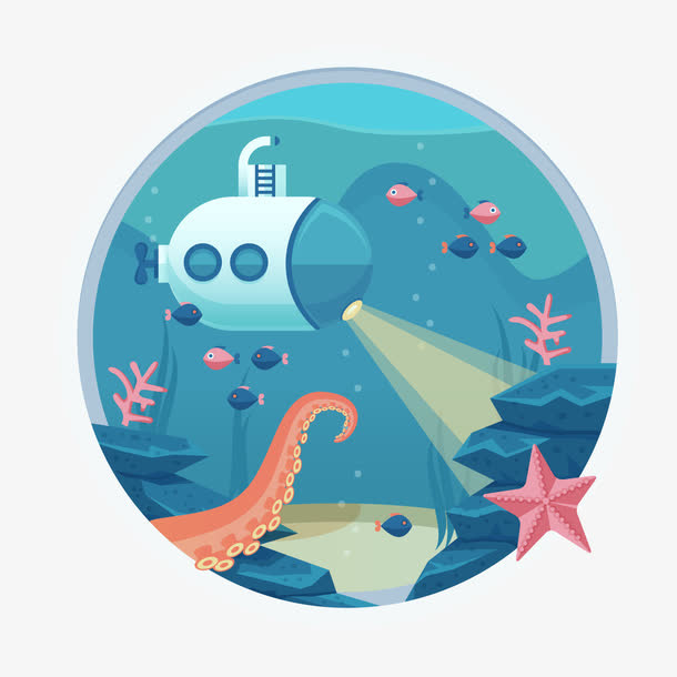 海底世界探索标签设计免抠