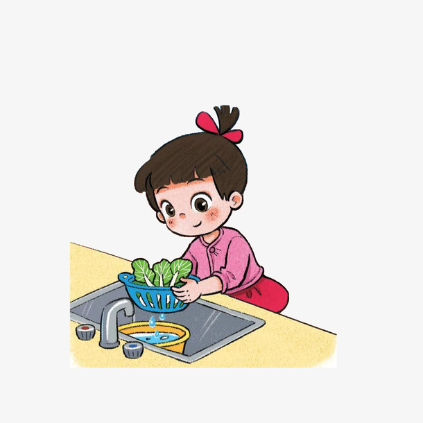 洗菜小女孩免抠