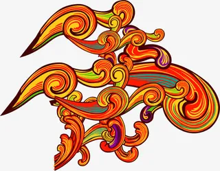 黄红色中国风花纹包装免抠