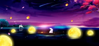 中秋促销卡通夜景可爱banner高清