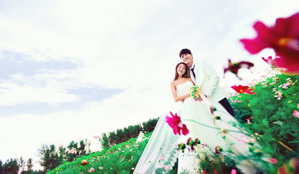 婚纱结婚草地绿色植物免抠