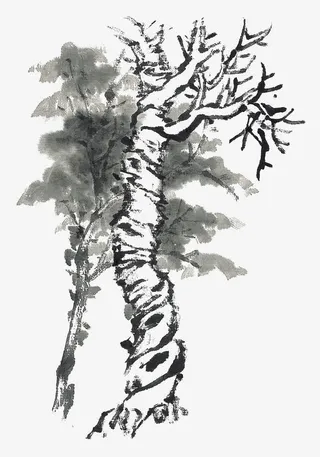 手绘水墨树木免抠