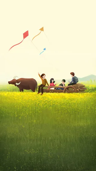 绿色手绘H5背景高清