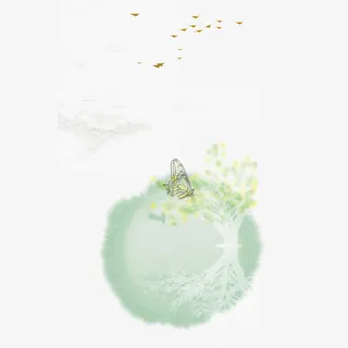 中国风淡雅绿色蝴蝶树底纹素材免抠