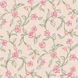 手绘绿叶与红色花朵免抠