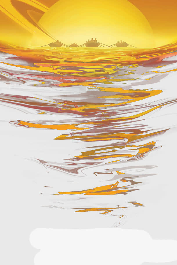 金色夕阳或日出照耀海面带船只免抠