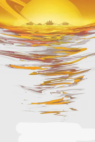 金色夕阳或日出照耀海面带船只免抠