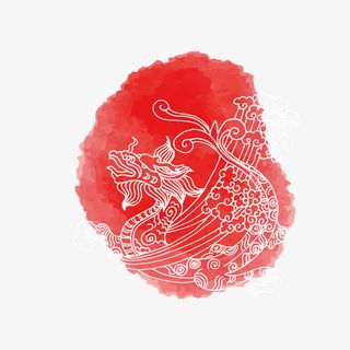 红色渐变龙形渐变水墨元素免抠