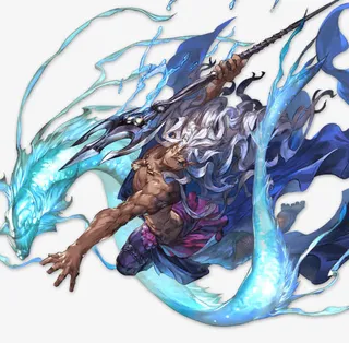 手持三股神叉攻击的战士免抠