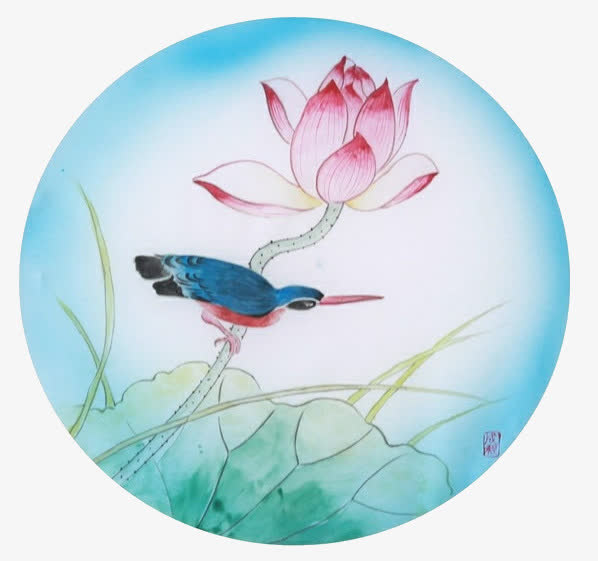 一株精致的国画荷花免抠