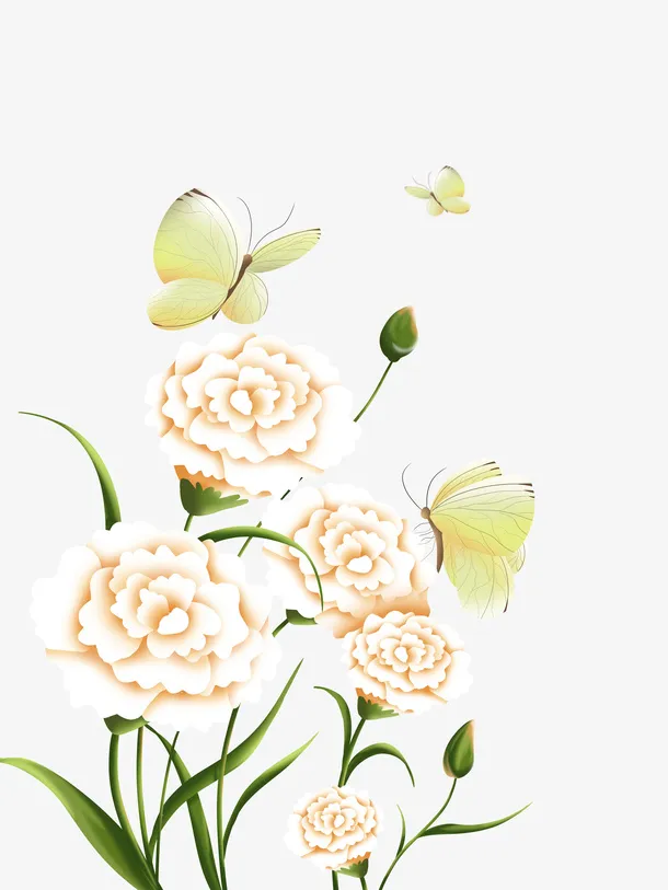 花朵手绘蝴蝶元素免抠