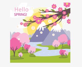 你好春天粉红树枝免抠