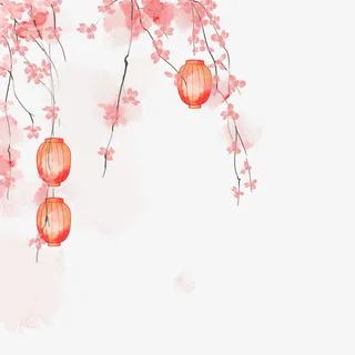 古风花枝灯笼底纹元素免抠