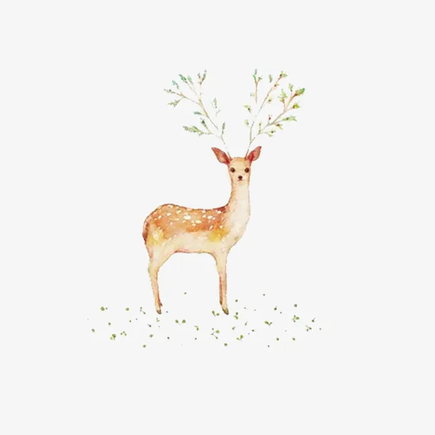树叶犄角的小鹿创意手绘插图免抠