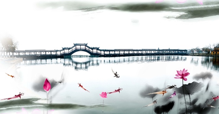清明节水墨荷花海报广告背景高清