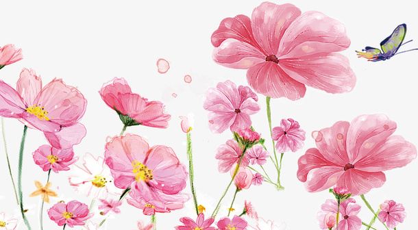 春天粉色水彩花朵免抠