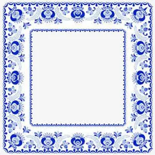 青花瓷正方形边框免抠