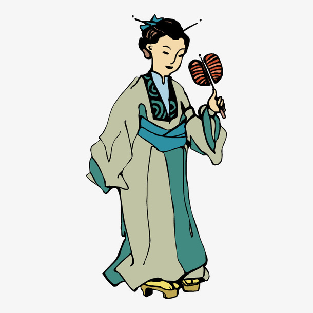 卡通手绘美丽的女人免抠
