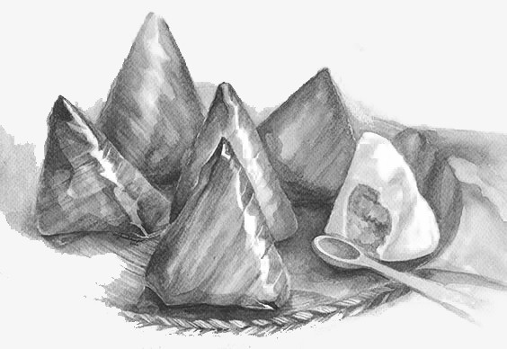 手绘素描绘画粽子免抠
