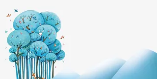 蓝色手绘春天树木背景