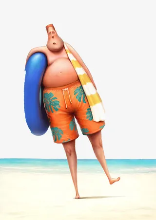 拿站游泳圈的男人免抠