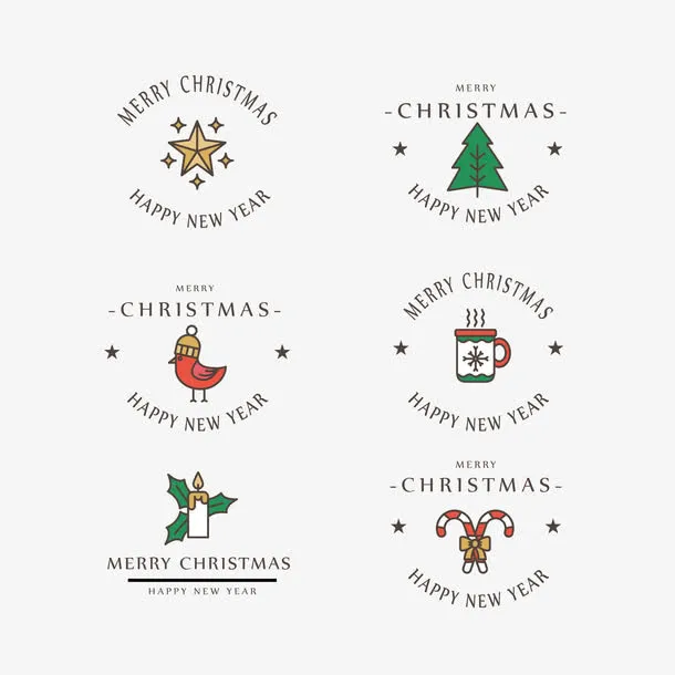 简约扁平化圣诞节元素标签免抠