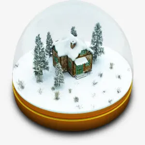 玻璃球内圣诞雪屋PNG图标免抠