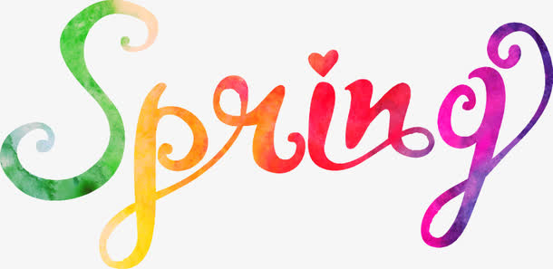 春天spring水彩字免抠