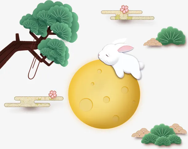 中秋节 桂树 玉兔免抠