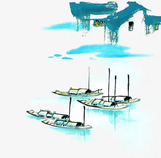 手绘水墨江南免抠